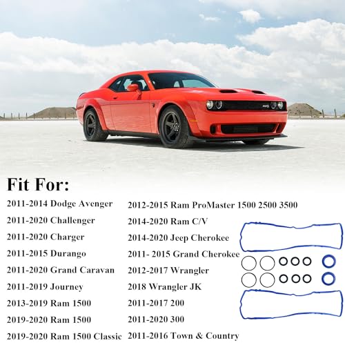 Image of VS50805R Valve Cover Gasket Kit Compatible with 2011-2020 3.6L V6 Dodge Avenger Challenger Durango Grand Caravan Journey Ram ProMaster 1500 2500 3500, Jeep Grand Cherokee Wrangler Chrysler 200 300