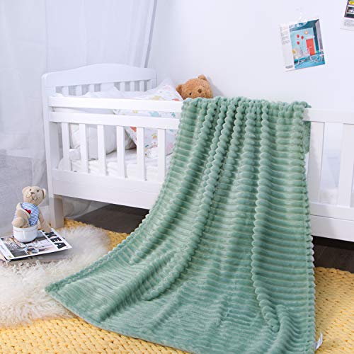 Ntbay Plush Flannel Oversized Baby Blanket, 50X60 Inches Soft And Warm Toddler Blanket With Striped Texture Nursery Bed Blanket For Stroller, Crib, Travel, Baby Gift, 50"X60", Mint #TOP3