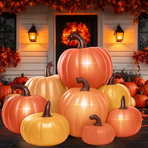 Leyndo 6 ft Tall Fall Thanksgiving Pumpkin Inflatable Decorations with Build-in LEDs Fall Harvest Stacked Pumpkin Blow up Outdoor Inflatable for Autumn Thanksgiving Party Yard Garden Lawn
