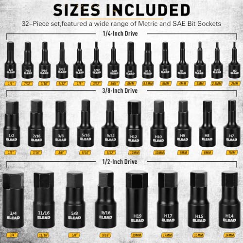 Image of 36-Piece One-Piece Hex Bit Socket Set includes Socket Adapter, 1 /4 inch, 3 /8 inch, 1 /2 inch, Cr-V Steel, SAE and Metric Set, Reinforced Storage Case, Automotive Mechanic Professional Master Tool Set