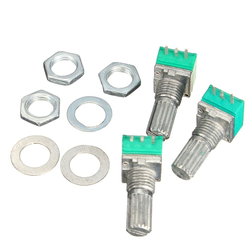 10PCS 6mm 3pin Knurled Shaft Single Linear B Type Rotary Potentiometer Knob With Cap White,500K Ohm