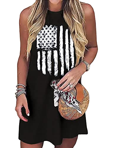 Image of American Flag Tank Dress for Women 4th of July Patriotic Graphic Sleeveless Mini Dress Casual Vacation Short Dresses