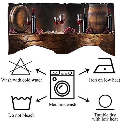Cameon Wine Scalloped Window Valances - W36 X L18 Inch, Red Barrels Bottles Glasses Grapes, Thermal Insulated Rod Pocket Short Curtain Valance For Kitchen, Brown Red01, (W36In X L18In, K91 X H46Cm) #TOP6