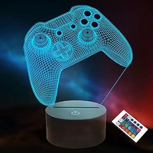 Lightzz 3D Gamepad Night Light, Game Console Illusion lamp with Remote + Touch 16 Color Flashing Changing + Timer Desk…