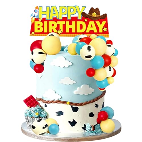 Decoración de fiestas de cumpleaños del oeste con juego de tarta vaquera de 38 piezas