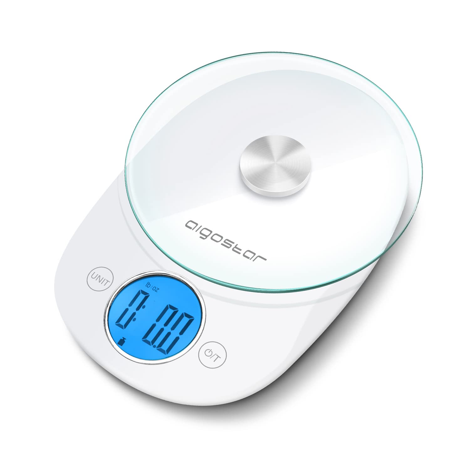 Digital Kitchen Scales Food Scale with Tempered Glass Platform Electronic Cooking Scales with Backlit LCD Display, Weight Capacity up to 5kg, Batteries Excluded - Otis. Aigostar