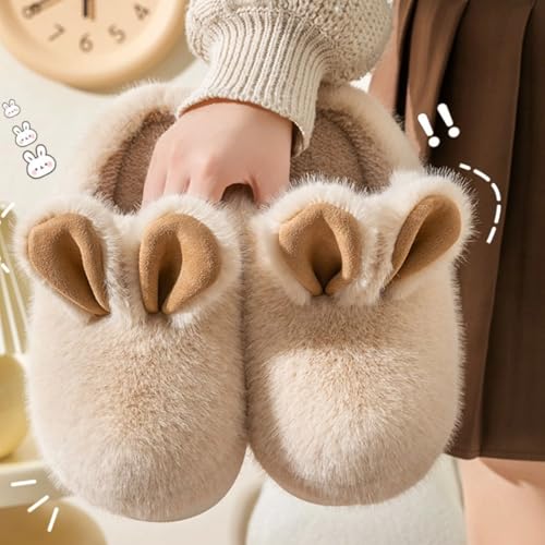 Fuzzy Cute Bunny Ear Women's Home Memory Foam Slippers, Kawaii Furry Faux Fur Lined Bedroom Shoes Cozy Indoor Outdoor Slide4