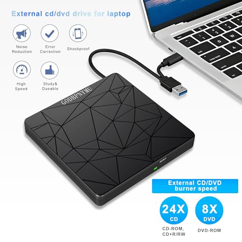 Image of External DVD Drive USB 3.0 USB-C CD Burner CD /DVD Player Optical Drive, Portable CD DVD Disc Copier for Laptops and PC Compatible with Windows 7 /8 /10 /11, Linux, and Mac OS