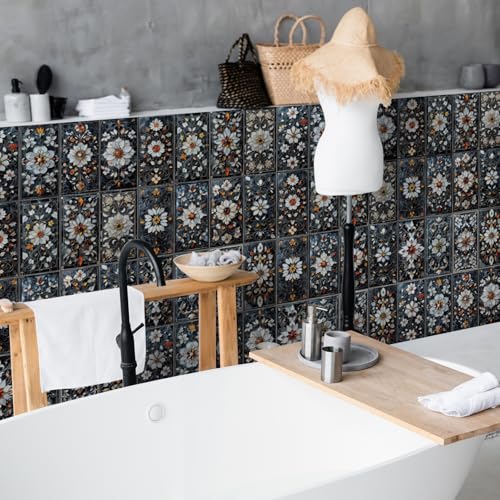 Azulejos Adhesivos Cocina Gris Azul Blanca Vinilo Cocina Pvc Azulejos Adhesivos Baño Impermeable Baldosas Adhesivas Pared Duradero Revestimiento Pared Baño Vinilo Adhesivo 10.16x20.32cm/48 pcs