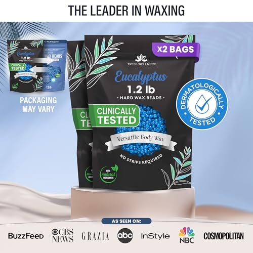 Image of Tress Wellness Wax Beads - Safe for Skin - Dermatologically Tested - At-Home Kit for Bikini - Eucalyptus, 2 x 1.2lb, 2 pack