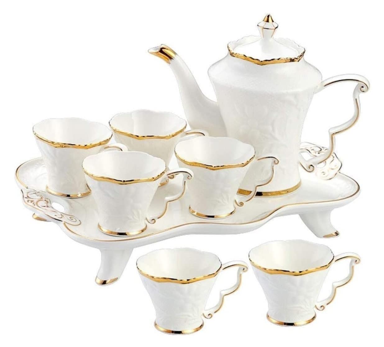 Zestaw Do Herbaty 8 Sztuk Ceramiczny Zestaw Do Herbaty Kubki I Taca Kawy Złote Wykończenia Styl Europejski Popołudniowa Herbata Drinkware Serwis Akcesoria Kuchenne