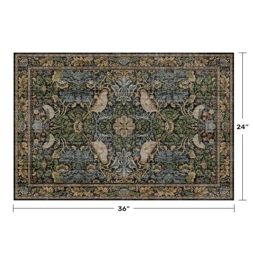 Image of Hazo Haus Washable Dark Vintage Floral Rugs for Entryway - Small 2x3 Washable Rug for Kitchen Bathroom Door Mat Indoor Entrance with Bird & Botanical Pattern, Brown Earthy Tones, Non Slip Low Pile