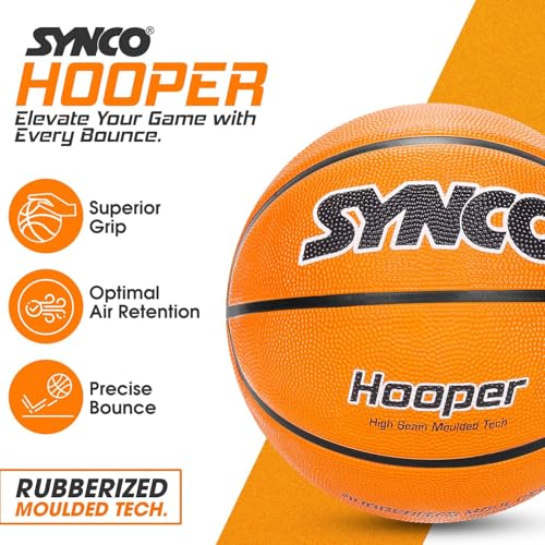 Image of Synco Hooper Basketball Size-7 | Men's Basketball | Moulded Technology | 8 Panel | Suitable for Indoor & Outdoor Games (Orange)