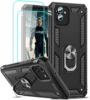 LeYi for Samsung Galaxy A03 Case(Not A03S) and 2 Tempered Glass Screen Protector and 2 Camera Lens Protector,Ring Holder Military Grade Protective Silicone Shockproof Tough Hard Cover,Black