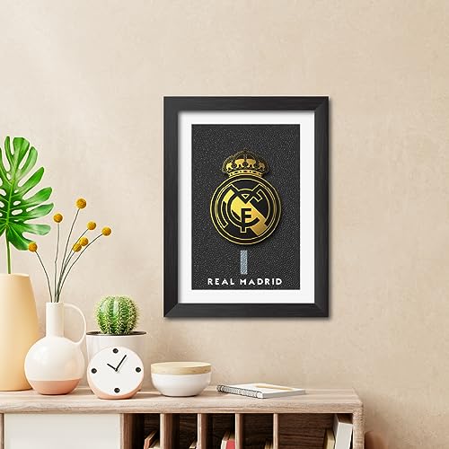 Image of TenorArts Real Madrid Poster 3D Golden Leather Textured Logo Laminated Photo Frame Painting with Matt Finish Black Textures(12 inches x 9inches)