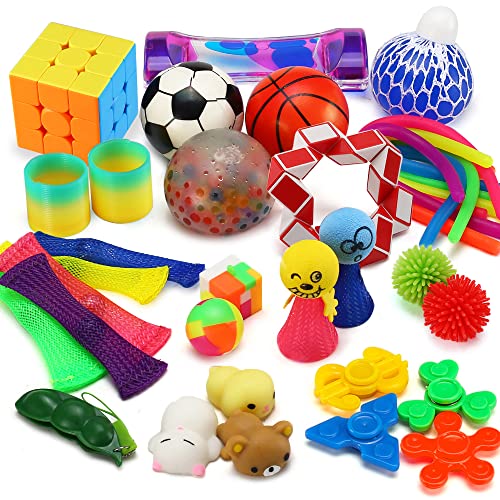 46 Pack Sensory Fidget Toys Set With Gift Box, Stress Relief And Anti-Anxiety Bulk For Kids Teens And Adults, Hand Toy For Office Desk Decor, School Classroom Prizes, Travel Long Trip Stuff, Autism #TOP5