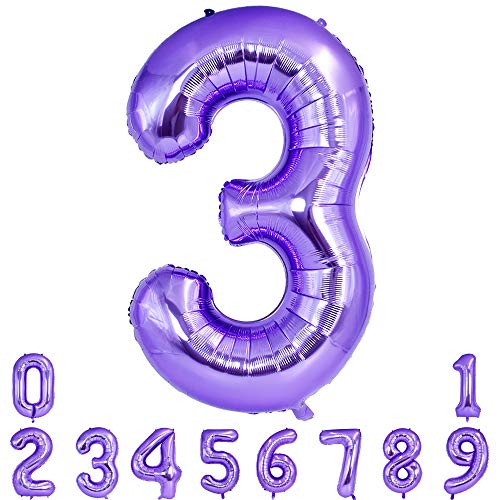 Image of TONIFUL 40 Inch Purple Large Numbers Balloon 0-9 Birthday Party Decor,Foil Mylar Big Number Balloon Digital 3 for Birthday Party,Wedding, Bridal Shower Engagement Photo Shoot, Anniversary