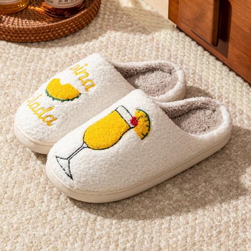 Image of Espresso Martini Slippers for Women Men，Fuzzy Warm Martini Glasses Slippers，Funny Soft Creative Design House Shoes