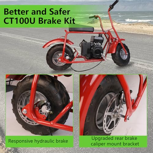 Image of Upgraded Mini Bike Hydraulic Brake Kit and Rear Chrome Brake Caliper Mounting Bracket Adapter Compatible with Coleman CT100U Minibike with Master Cylinder Pad Hardware Parts