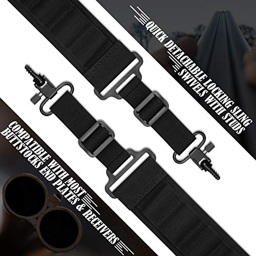 Bedone Shotgun Sling With 15-Round(12 Gauge) Shellholder, Metal Hooks And Mil-Spec Swivels Adapters(Studs Included), Adjustable Strap Length Gun Sling For Shotgun, Hunting #TOP3