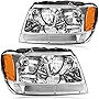 OEDRO Headlight Assembly for 1999-2004 Jeep Grand Cherokee 4 Door, Headlamp with Amber Reflector Chrome Housing Clear Lens