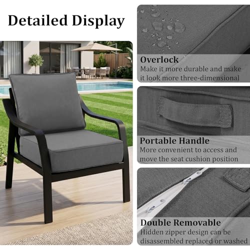 Image of 6 inch Thick Outdoor Chair Cushions, 24 x24 Inch Patio Furniture Cushions Set of 6 with Water Resistant & Removable Cover, UV Resistant, 30D High Density Sponge Patio Cushion, Grey