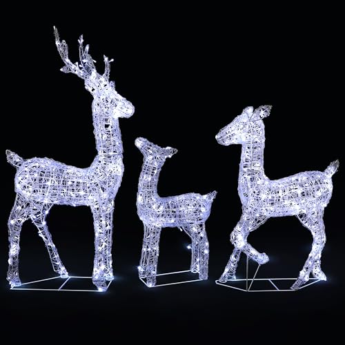 VeryMerry Pre-Lit Reindeer Extra Large 120cm Set of 3 Stag, Doe & Fawn Reindeer, 580 LED Light Up Acrylic Figures Garden Christmas Decoration, Auto-Off Timer, Suitable for Indoor and Outdoor use