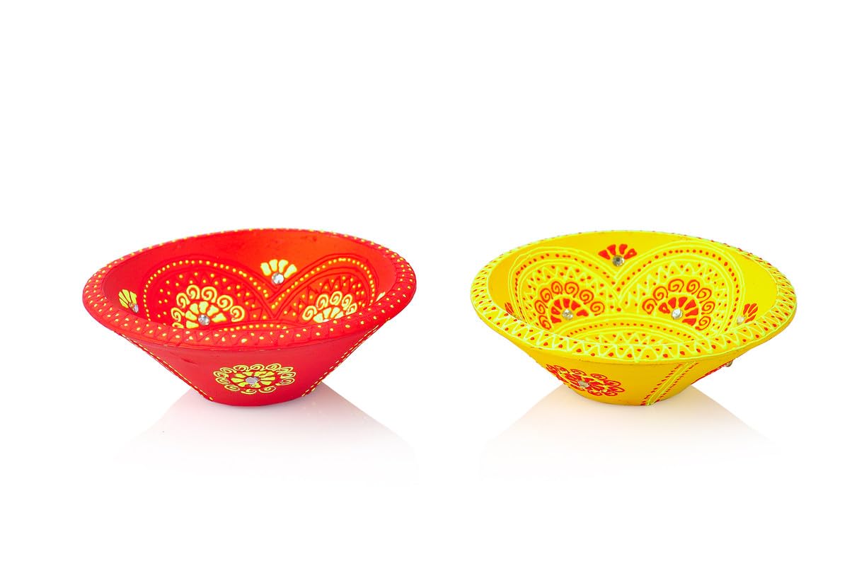 Haldi Kumkum Diya | Diyas Mitti Deepak Decorate for Diwali Diya for Puja Diwali Home Decoration Diya Traditional Handmade Terrcotta Handicraft Unique Design Diya