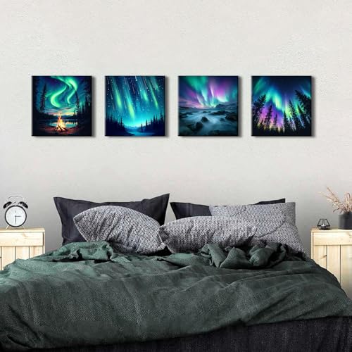 Northern Lights Wall Art Aurora Mountain Scenery Pictures Wall Decor Colorful Forest Landscape Canvas Prints Paintings Nature Aurora Borealis Posters Farmhouse Artwork Living Room Decoration 12x12” by AREBOLO - Used condition - Image 6