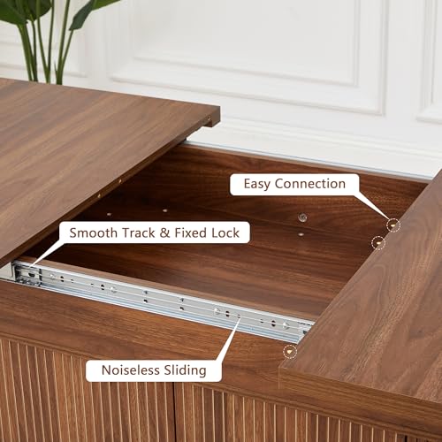Image of weselon 55 inch-71 inch Extendable Dining Table with Storage, Expandable Kitchen Table for 4-6, Space Saving Dining Room Table with Hidden Storage Cabinet, Adjustable Shelves & Fluted Base (Walnut)
