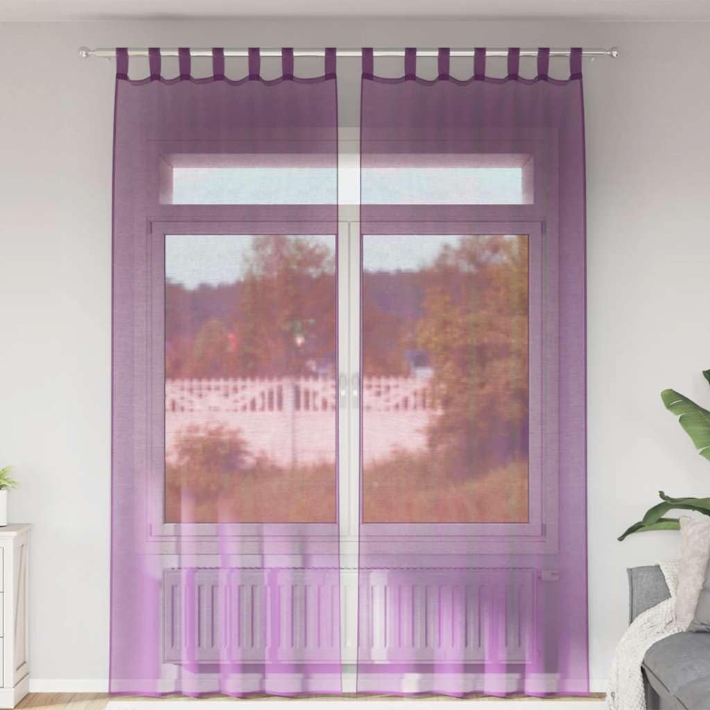 Lot de 2 rideaux en voile avec passants - Violet - 140 x 260 cm - En polyester - Décoration de fenêtre - Brise-vue - Pour séparation de pièce, salon, chambre à coucher, balcon, porte de