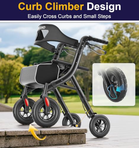Image of HOMLAND All-Terrain Rollator Walker with Seat for Seniors, Aluminum Frame