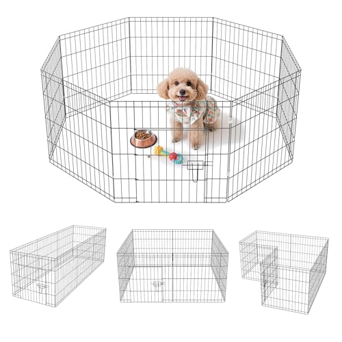 ZephyPaws Dog Playpen, Foldable Metal Exercise Pen Puppy Playpen with 8 Panels 24 inch Indoor Outdoor Dog Fence Pen with Door for Small Medium Animals