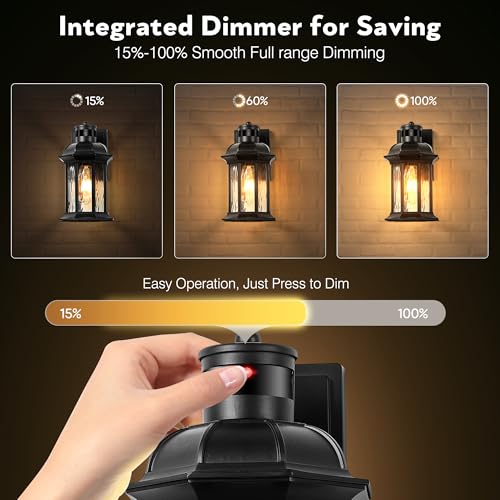 vianis dusk to dawn motion sensor outdoor porch lights modern black exterior porch light fixtures wall mount anti-rust aluminum waterproof wall lantern with tempered ripple glass for garage entryway