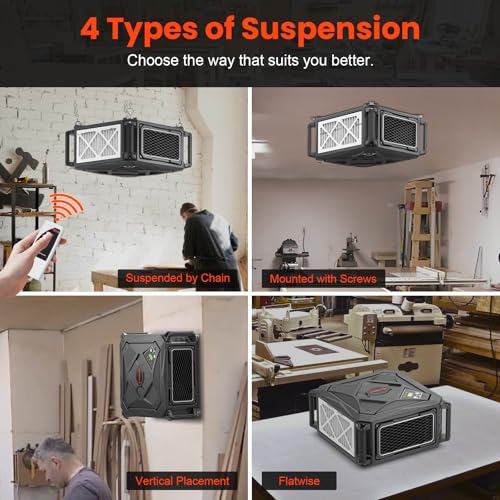Abestorm 270 Degree Intake Air Filtration System, Built-in Ionizer, 780 CFM Hanging Dust Collector with Remote Control, for Woodworking Shops and Garage, 2-speed Adjustment, DecDust 780IG