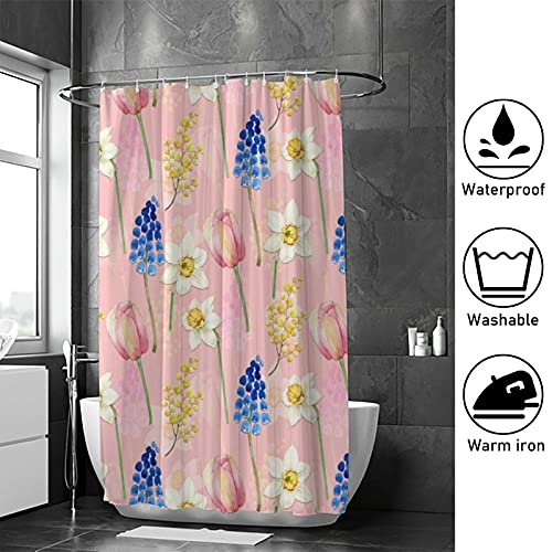 Rideau de douche lavable en machine polyester imperméable fleurs aquarelles 182x183
