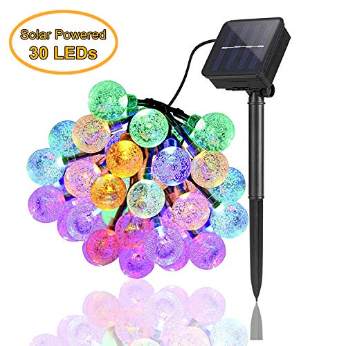 Guirlande Lumineuse Solaire Exterieur Jardin 6,5 m 30 LED Imperméable Lumières féériques Globe Boule de cristal Décor Festival Coloré Lumière pour Fête Mariage Patio Noël Décoration (Multicolore)