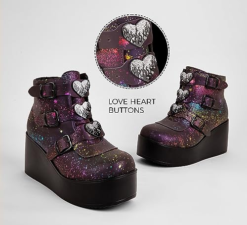 LUCKY STEP Women Platform Chunky Ankle Boots - Round Toe Zipper Wedges High Heels Rave Buckle Thick Sole Goth Booties3