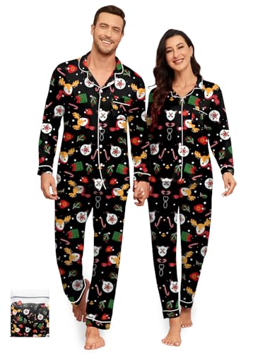 Matching Christmas Pajamas Couples Modal Pajama Set Long Sleeve Pjs Button Up Sleepwear Soft Loungewear S-XXL