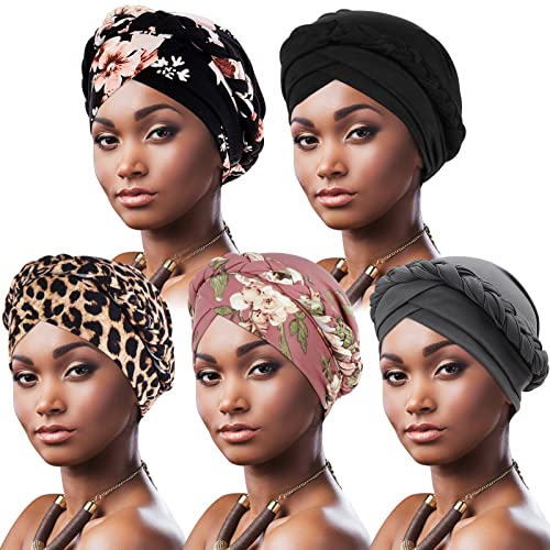Turban africain pour femme et bonnet chimio plissé tresse torsadée