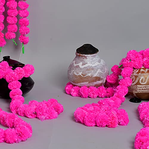 Image of 5 PC - 5 feet Marigold Garland |Indian /American Wedding Party Mantle Decoration, Faux Garlands Wedding Garland, Diwali Decoration, Spring Bush Floral! (Light Pink)