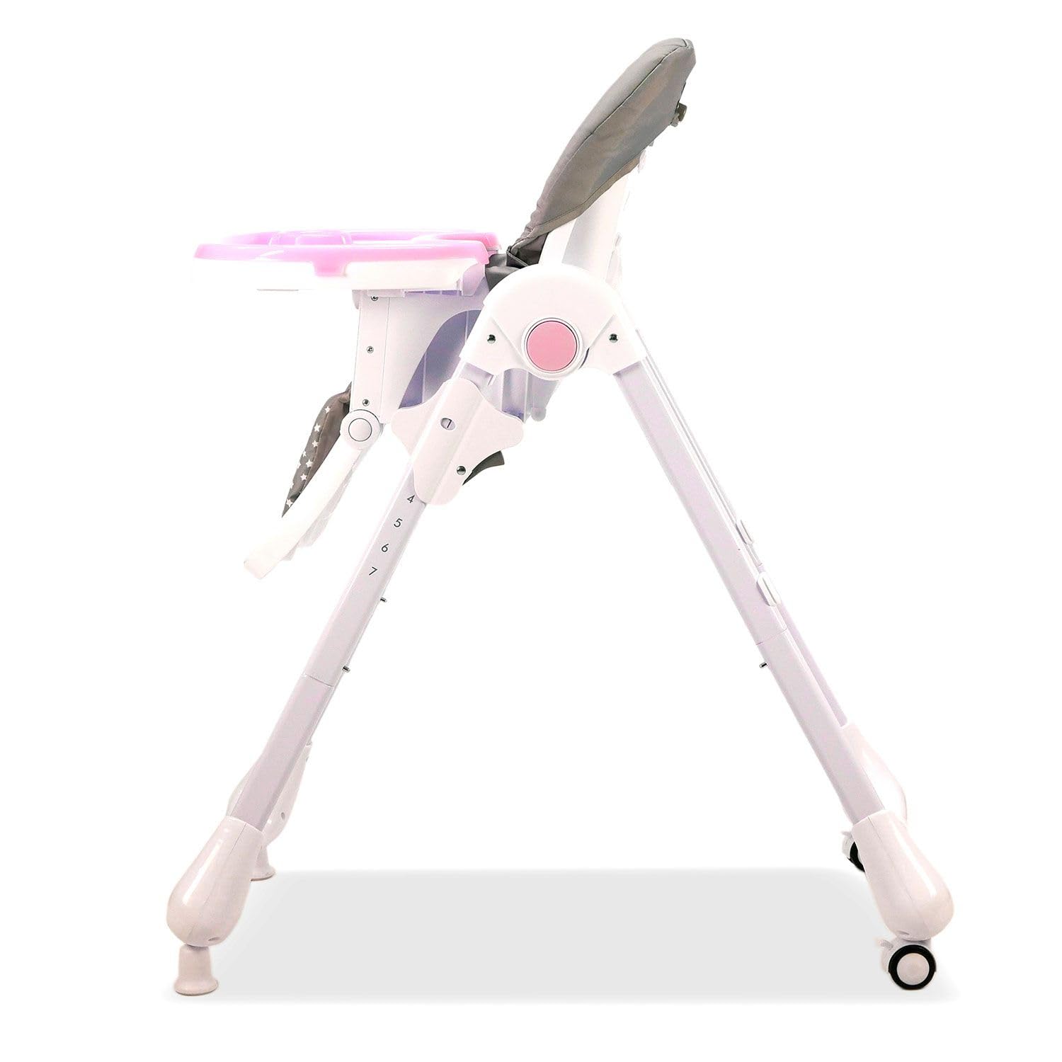 Trona CHEF con Ruedas para Bebé – Altura y Respaldo Reclinables, Bandeja Doble Extraíble, Arnés 5 Puntos, Plegado Compacto, Textil Lavable – Conejito Rosa Asalvo