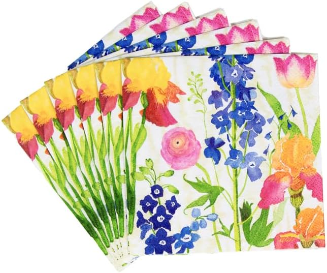 Caspari Summer Garden Paper Cocktail Napkins in White, 20 Per Package
