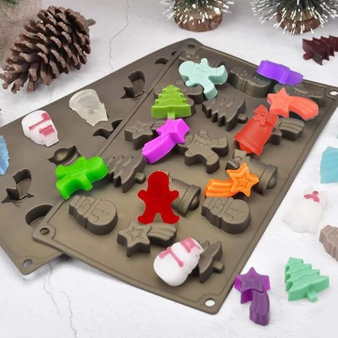 VAALYA TOYS Christmas Chocolate Mould, Candy Baking, 3D Snowman, Xmas Tree, Gingerbread Man, Shooting Star, Bell Shape Mold for DIY Handmade Soap Candles Jelly Fondant (Multicolor) 4