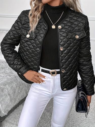 Fall Jackets for Women Padded Cotton Cropped Jacket Buttons Long Sleeve V Neck Womens Coats Fall Clothes3