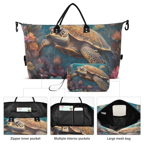 Large Travel Duffel Bag, Sea Turtle Vintage Sports Tote Gym Bag, Shoulder Weekender Overnight Bag for Women Men, Carry On Luggage with Toiletry Bags2