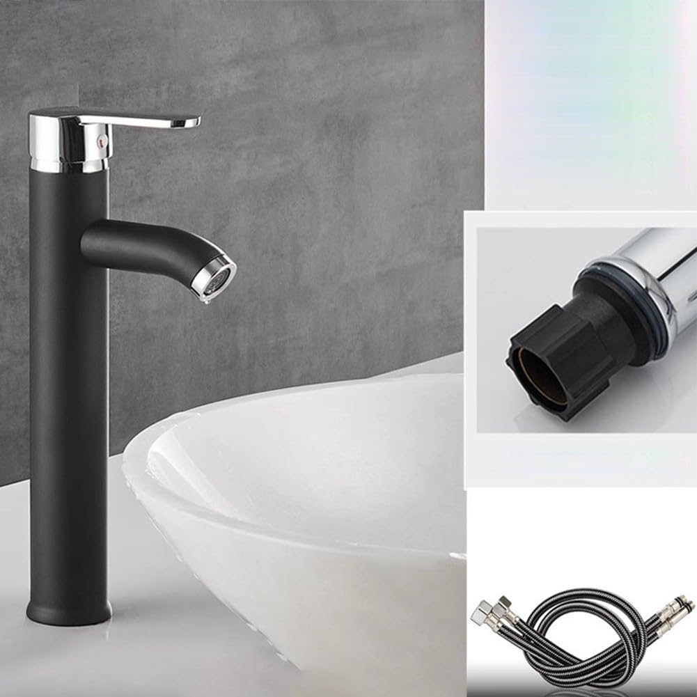 Miscelatore monocomando per lavabo in Acciaio Inox, per Acqua Calda e Fredda, Design Moderno, con Tubo Flessibile da 60 cm, Finitura Argento.