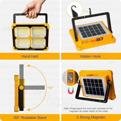 Image of 100W LED Construction Work Light, 10000LM Portable Rechargeable Spotlight with 12000mAh Battery, Solar & USB Rechargeable Flood Light, 4 Lighting Modes, IP66 Emergency Camping Light for Garage,Outdoor