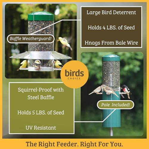 Birds-Choice-Classic-Squirrel-Proof-Bird-Feeder-Wild-Bird-Pole-Mounted-Backyard-Birdseed-Feeder-Weatherproof-with-Squirrel-Baffle Birds Choice Classic Squirrel Proof Bird Feeder Wild Bird Pole Mounted Backyard Birdseed Feeder Weatherproof with Squirrel Baffle