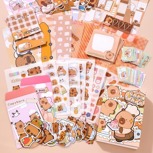 Image of MGNLR Vintage Aesthetic Scrapbook Kit(346Pcs) Scrapbooking Supplies Kit with Bullet Junk Journal,Stationery,A6 Grid Notebook Journaling Gift for Girl (Capy Bara)